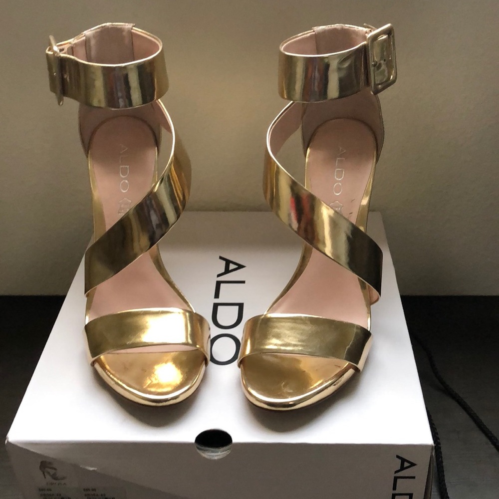 Aldo Metallic Gold Strappy High Heel Sandals